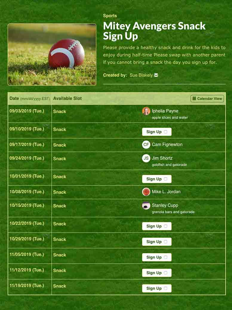 Coordinate Team Snacks