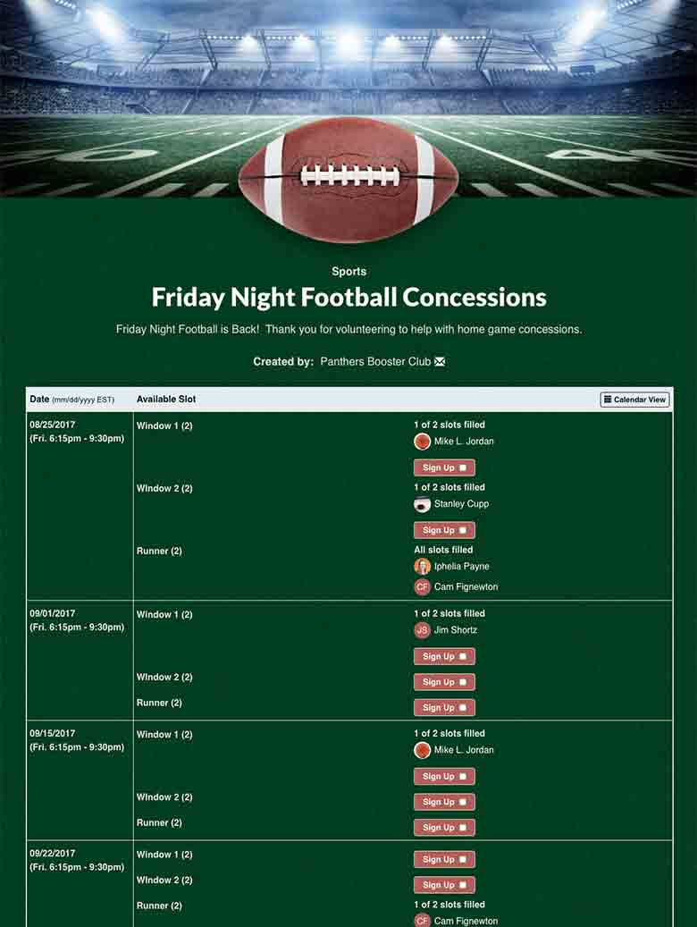 Schedule Concession Stand Volunteers